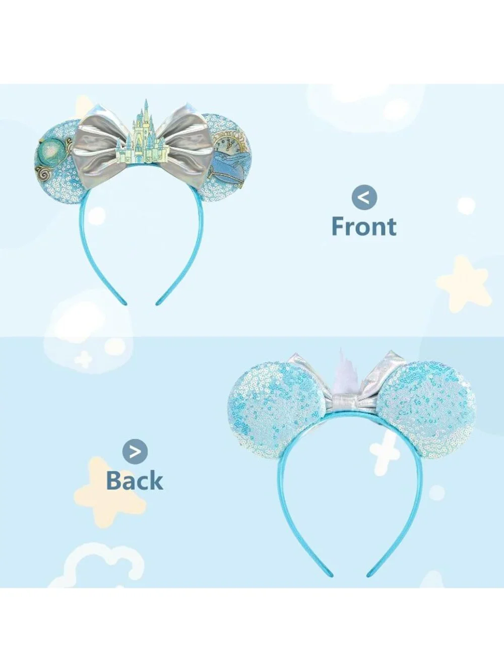 Women Blue Castle Sequin Halloween Mickey Mouse Headband for Cosplay